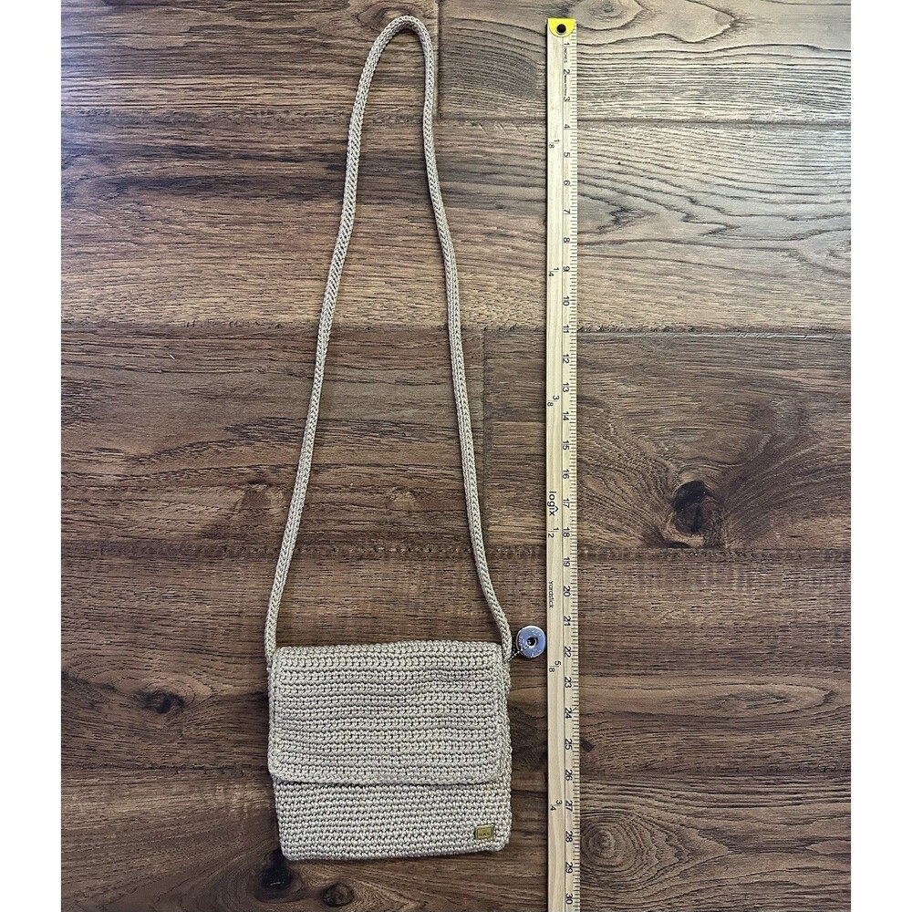 The Sak Gold Metallic Crochet Crossbody Bag Boho Knit Small Flap Purse - Picture 6 of 8